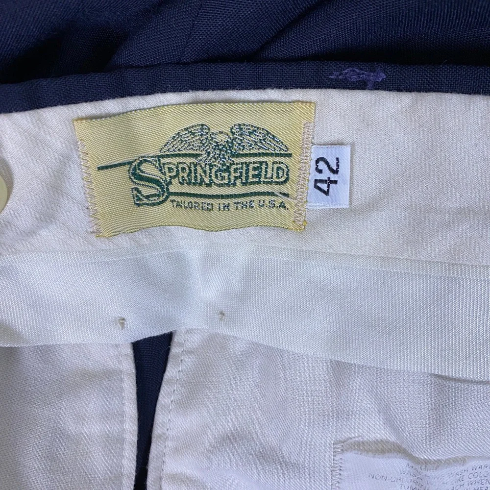 Vintage Springfield Wool Dress Pants Men's Size 42 Navy Blue Pleated Made in USA